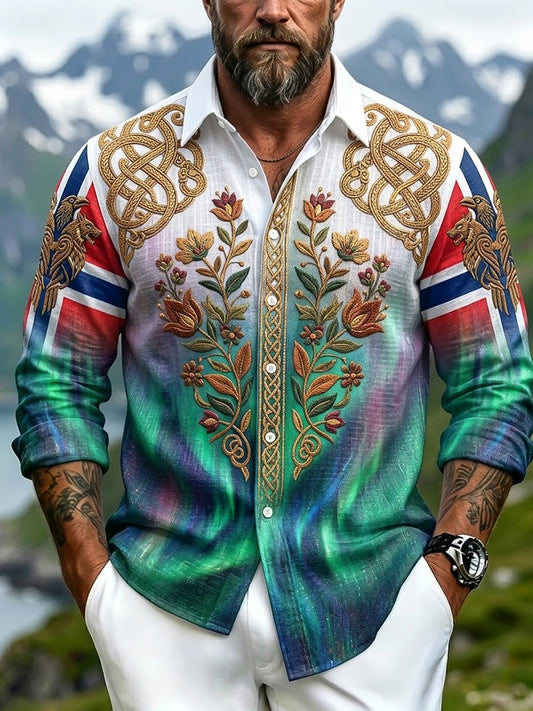 Men's Vintage Aurora Print Patchwork Casual Shirt