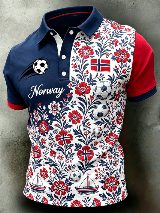 Menns fotballkamp i Norge heiar på supporter-kunsttrykk polo-skjorte
