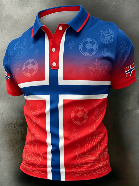 Menns fotballkamp i Norge heiar på supporter-kunsttrykk polo-skjorte