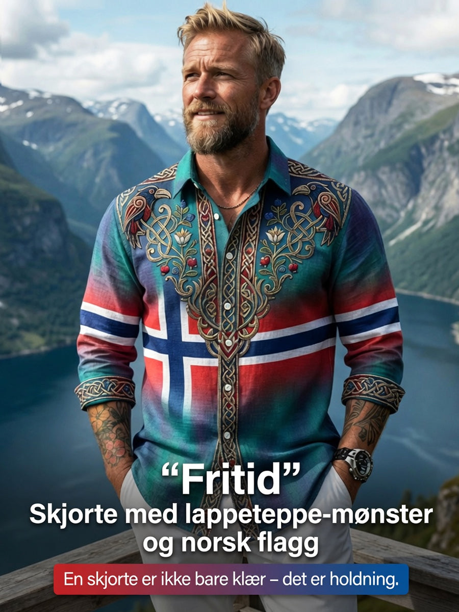 Herr retro aurora patchwork fritidsskjorte