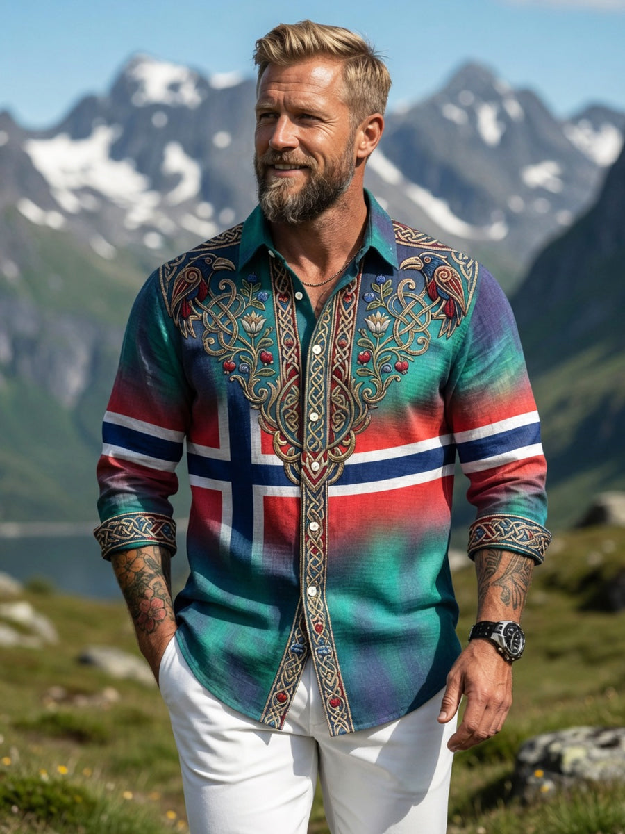 Herr retro aurora patchwork fritidsskjorte