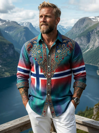 Herr retro aurora patchwork fritidsskjorte