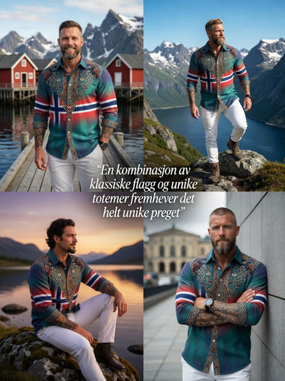 Herr retro aurora patchwork fritidsskjorte
