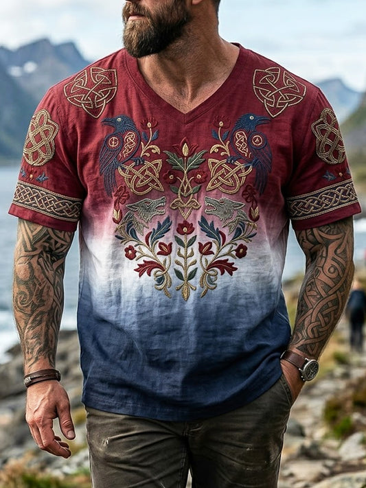 Classic, rounded animal print, informal V-neck T-shirt