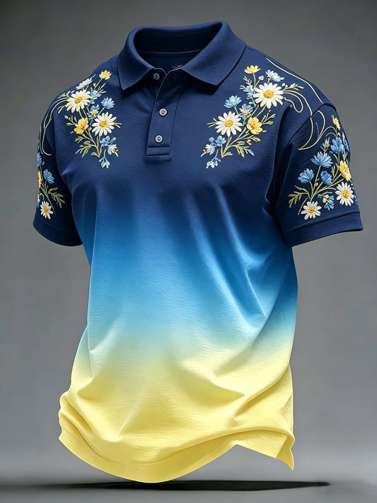 Men's short-sleeved polo shirt with art print commemorating the Swedish Midsummer festival