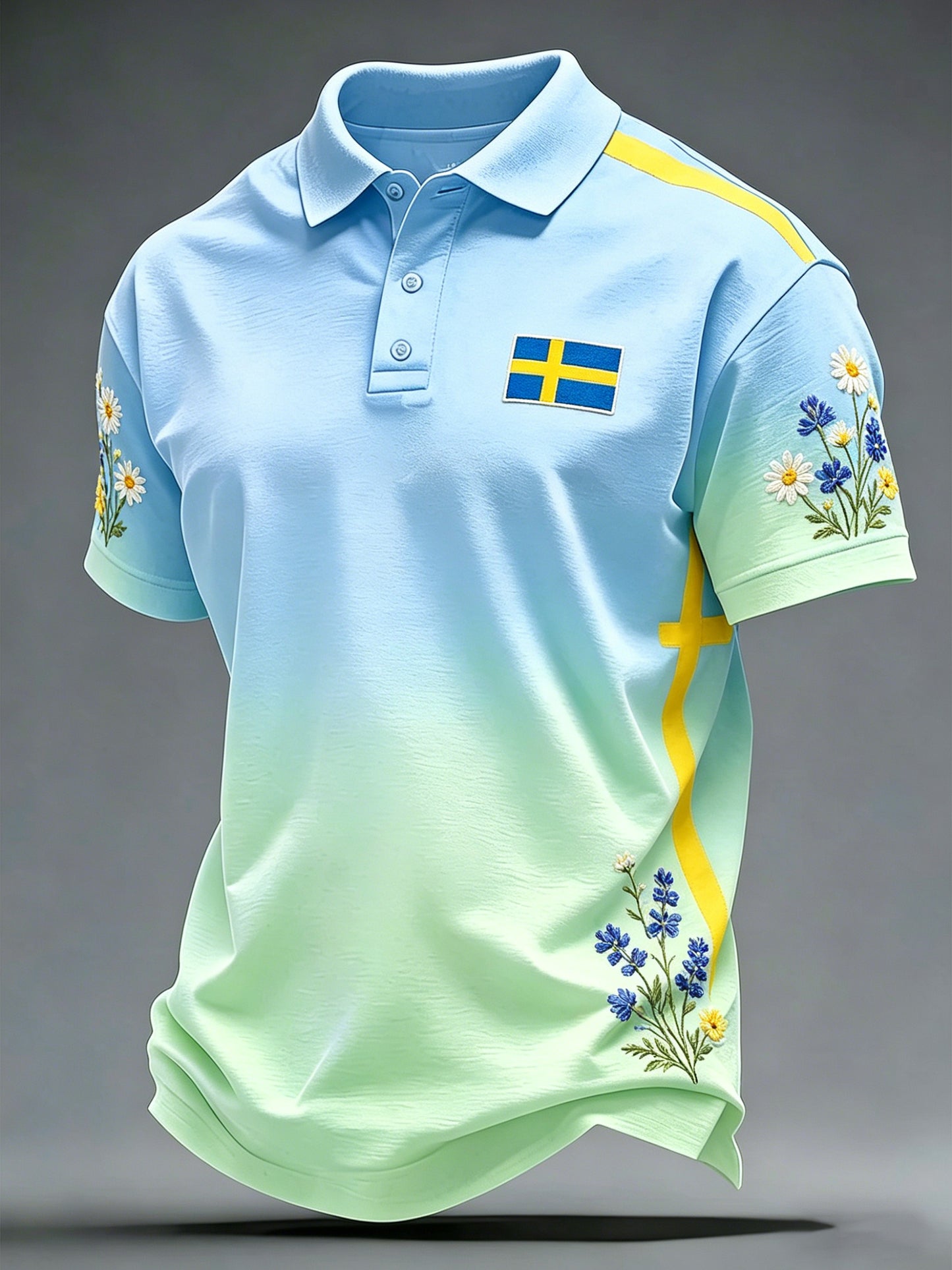 Men's short-sleeved polo shirt with art print commemorating the Swedish Midsummer festival