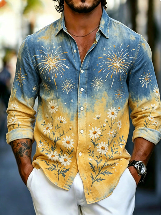 Men's long-sleeved top with an art print celebrating the Swedish Midsummer festival