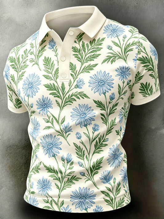 Men's short-sleeved polo shirt with art print commemorating the Swedish Midsummer festival