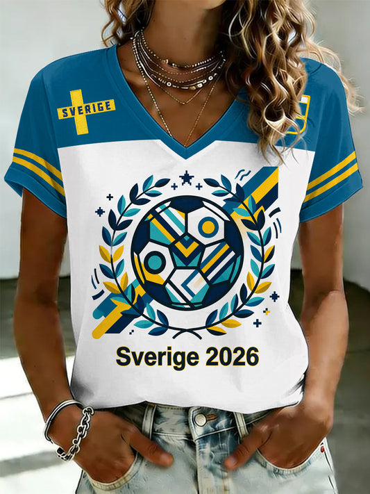 Women's Swedish football jersey with printed V-neck