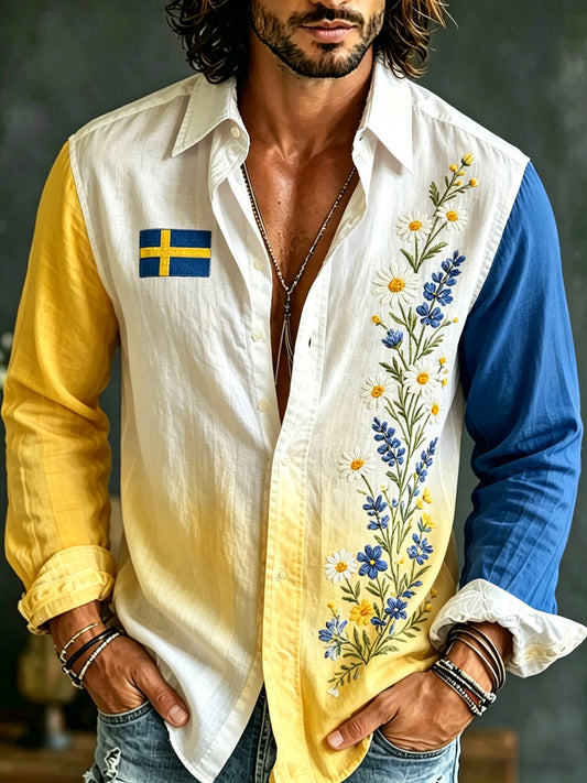 Men's long-sleeved top with an art print celebrating the Swedish Midsummer festival