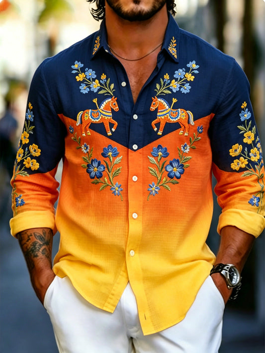 Men's long-sleeved top with an art print celebrating the Swedish Midsummer festival