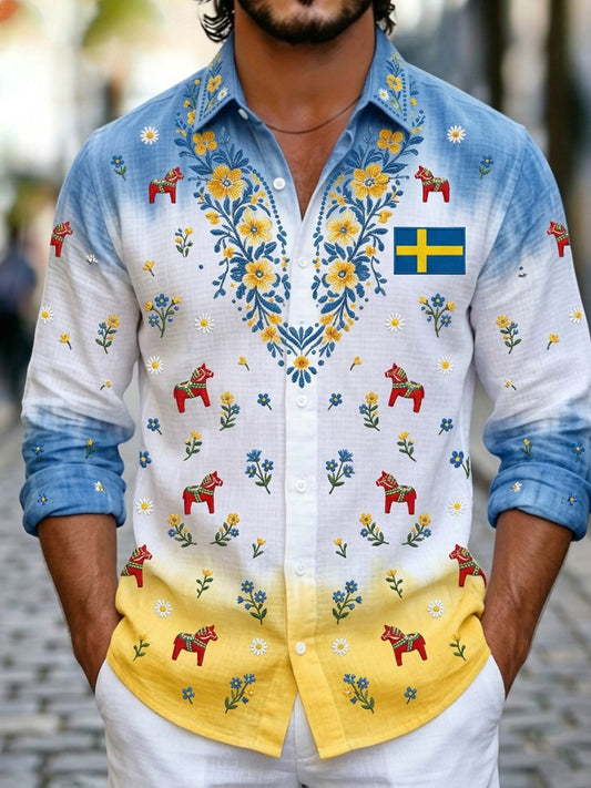 Men's long-sleeved top with an art print celebrating the Swedish Midsummer festival