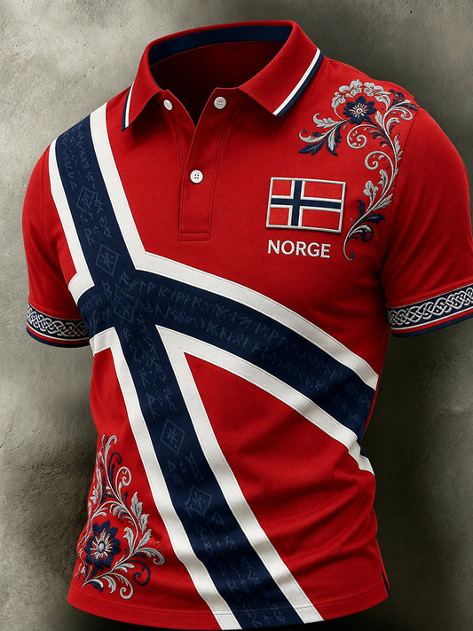 Men's Retro Nordic Style Norwegian Print Casual Polo Shirt