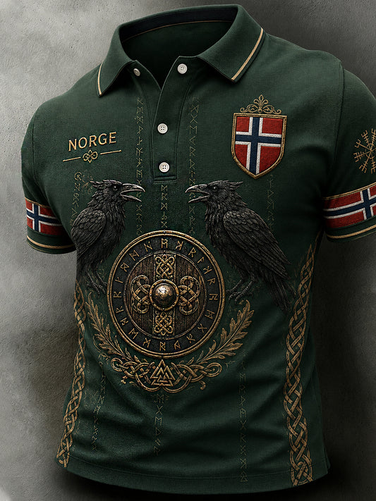 Men's Retro Nordic Style Norwegian Print Casual Polo Shirt