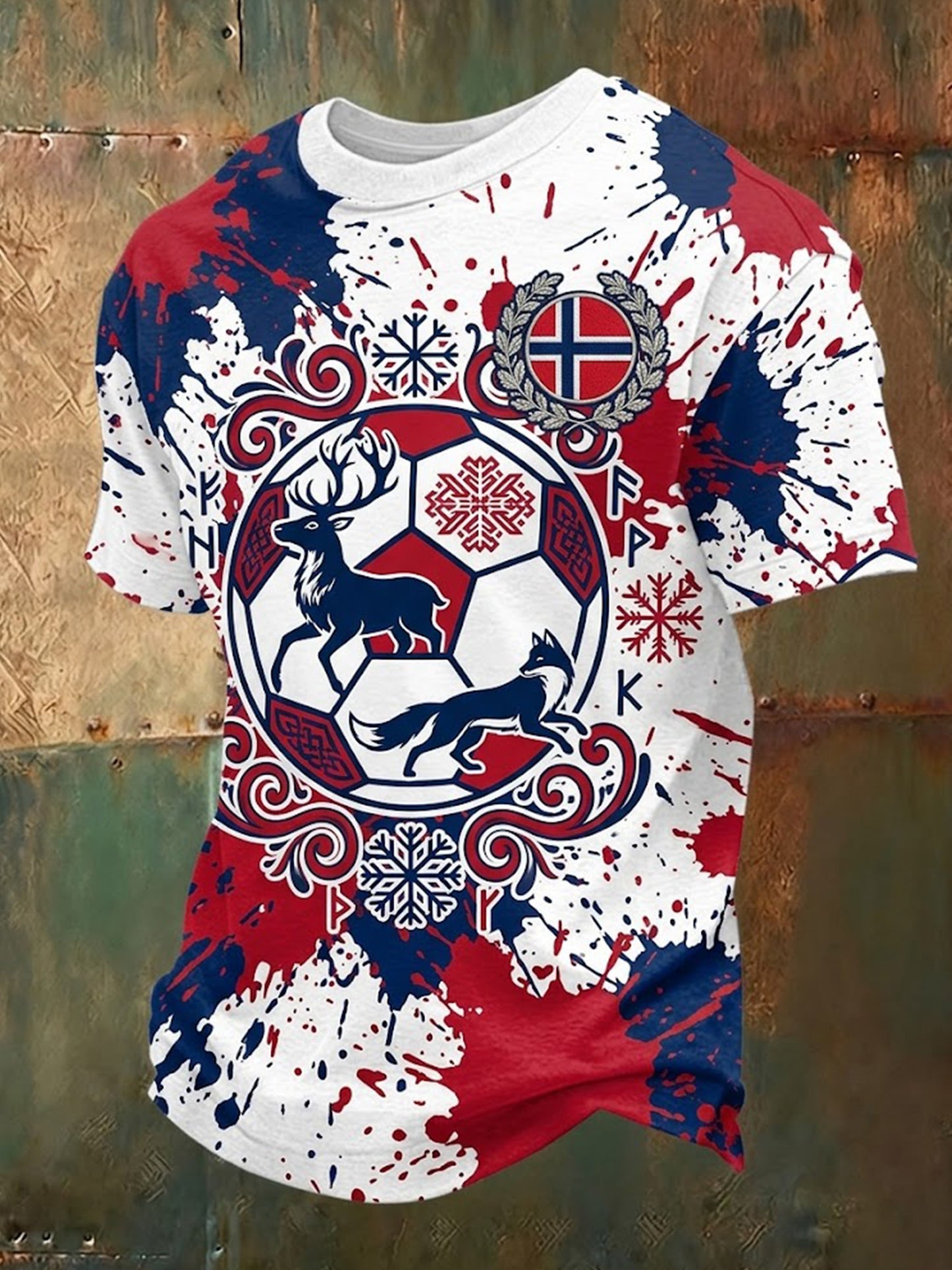 T-skjorte med grafisk trykk til fotballkamp for menn fra Norge
