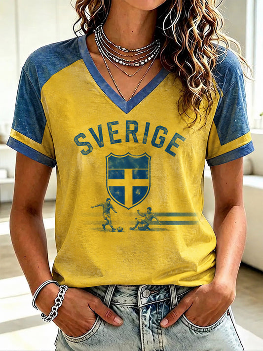 Women's Swedish football jersey with printed V-neck