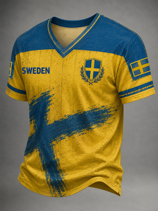 Men's Swedish football style v-neck sweater