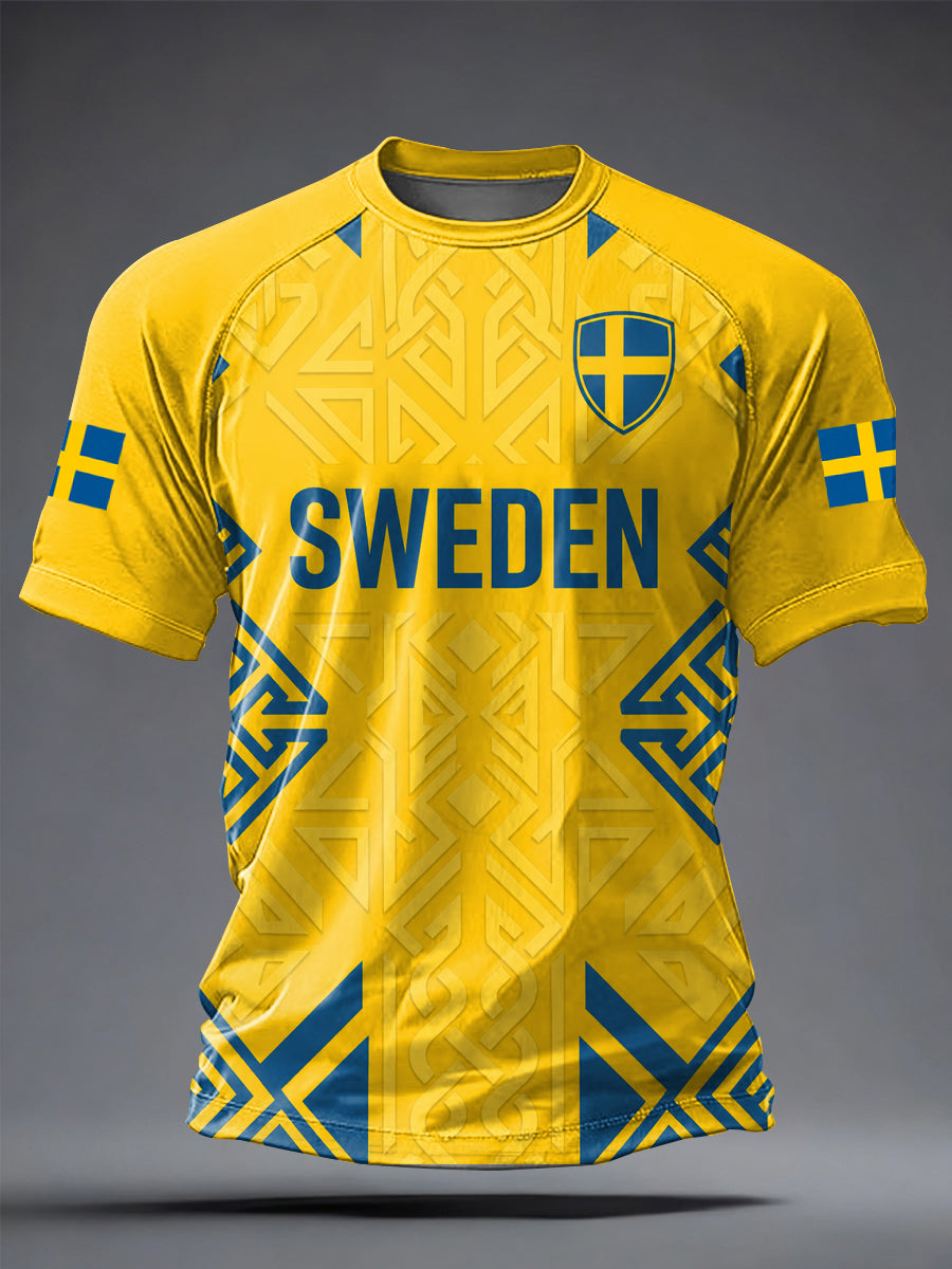 Men's Swedish Football Printed Short Sleeve T-Shirt