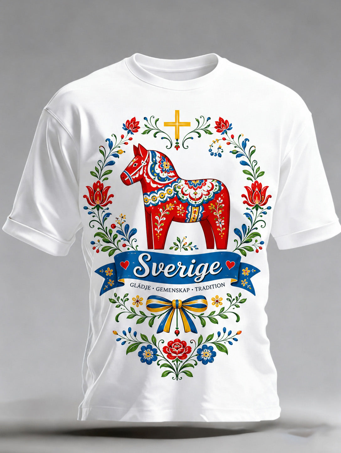 Herrtröja med konsttryck, kort ärm – firande och festival i Sverige