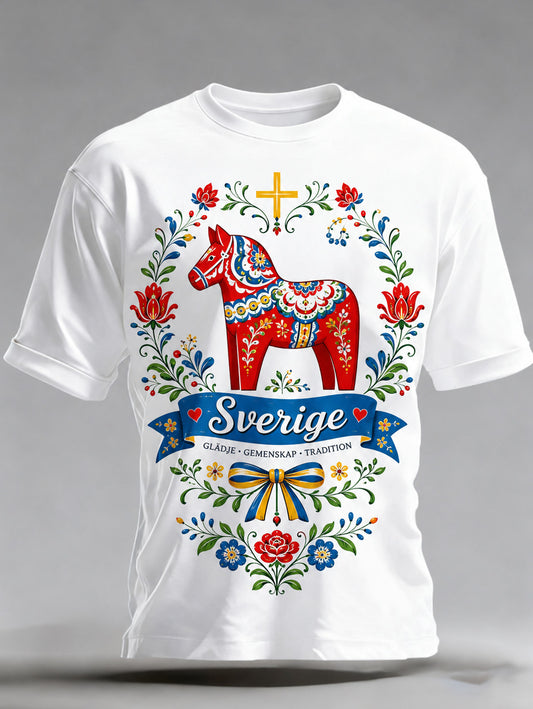 Men's T-shirt with art print, short sleeve – celebration and festival in Sweden