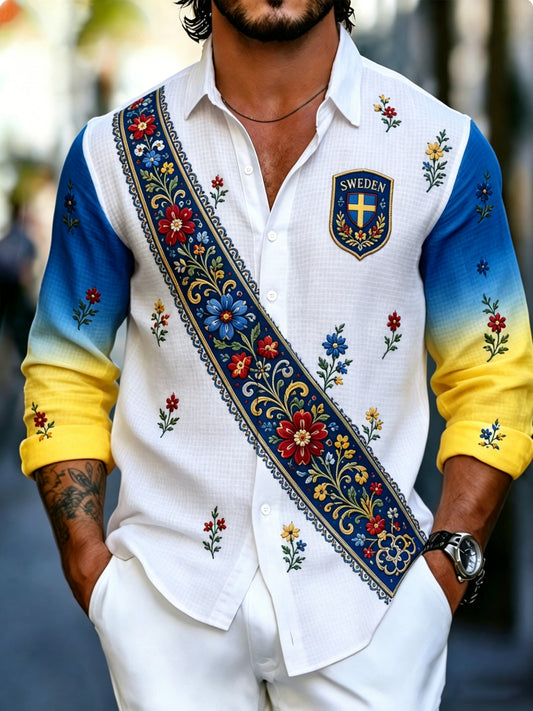Men's shirt with art print, long-sleeved, commemorating Swedish holidays and festivals