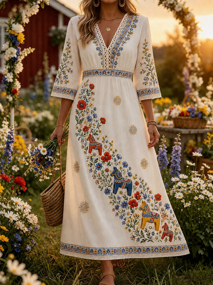 Retro midsommarfestival konsttryck avslappnad klänning