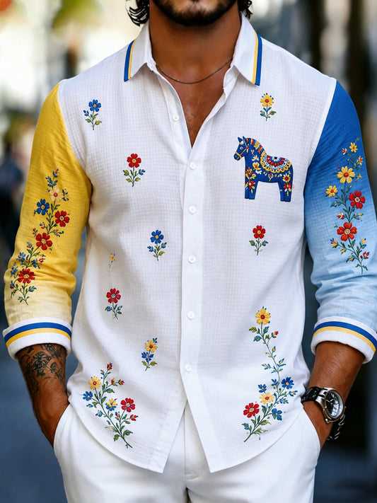 Men's shirt with art print, long-sleeved, commemorating Swedish holidays and festivals