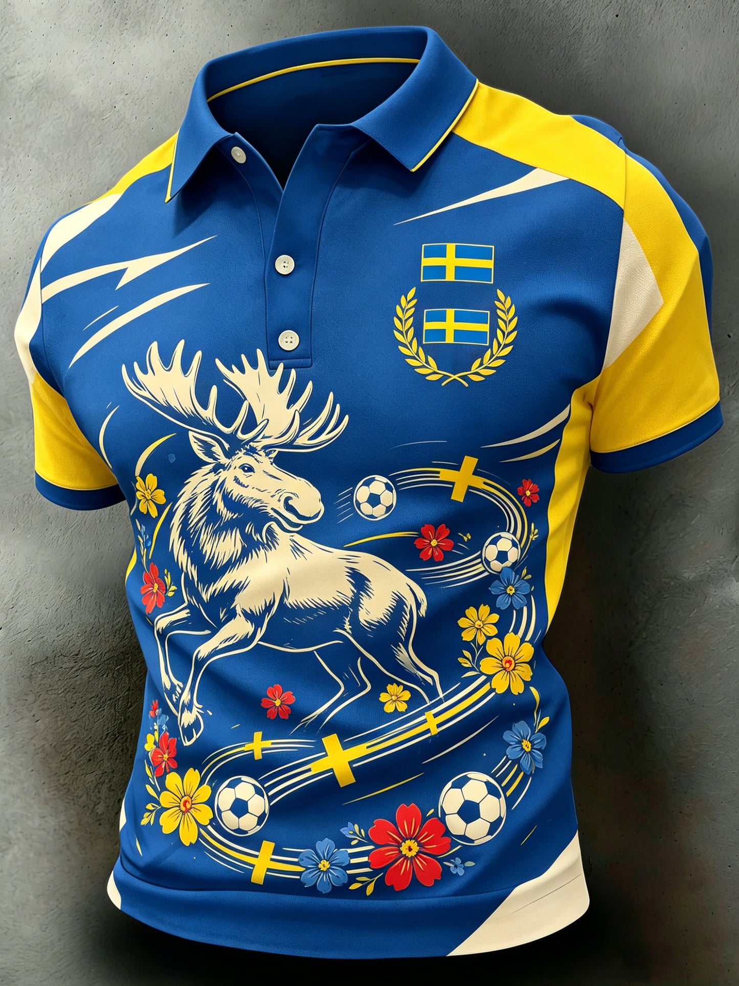 Manslig svensk fotbollssupporterkonsttryck kortärmad polo