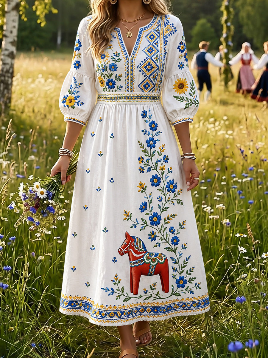 Retro midsommarfestival konsttryck avslappnad klänning