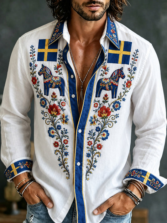 Men's shirt with art print, long-sleeved, commemorating Swedish holidays and festivals