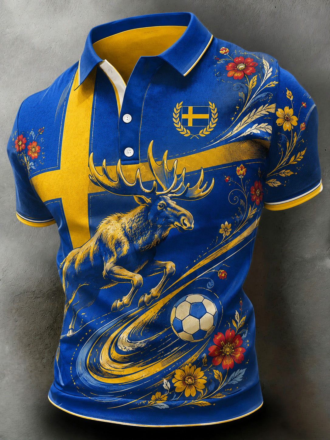 Men's Swedish Football Supporter Art Print Short Sleeve Polo