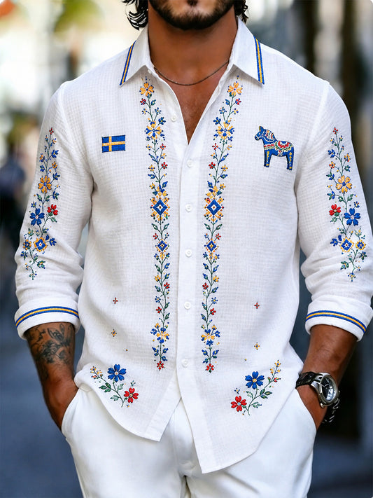 Men's shirt with art print, long-sleeved, commemorating Swedish holidays and festivals