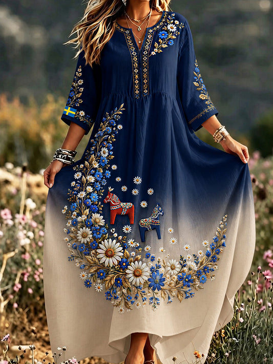 Retro Midsummer Festival Art Print Casual Dress