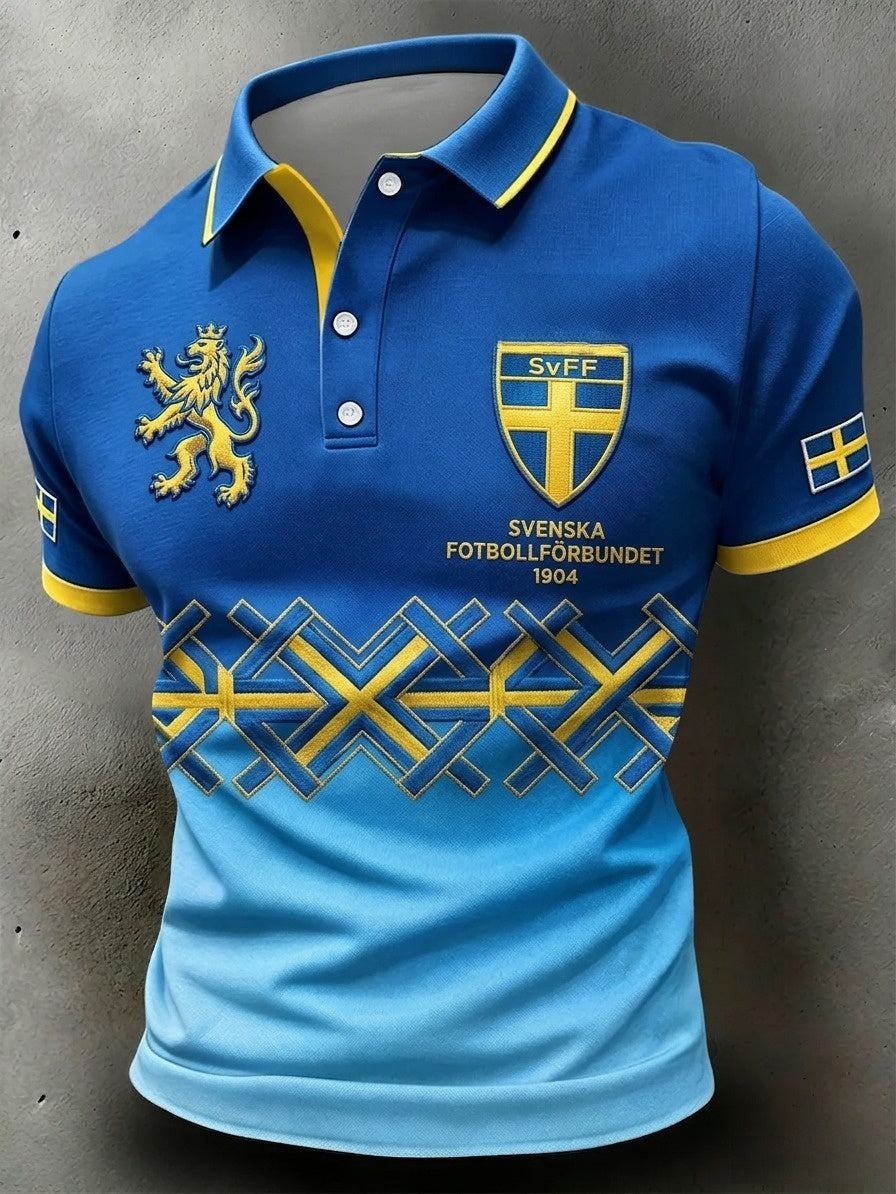 Retro 2026 fotbollstema-polo i svensk stil