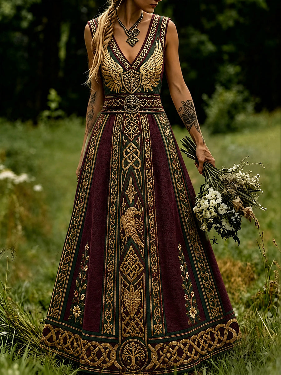 Women's dress in retro Scandinavian style made of cotton-linen with Norwegian art print