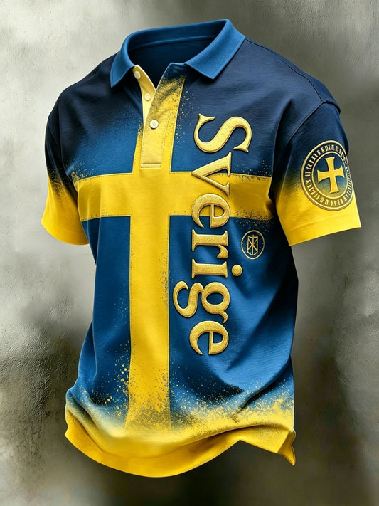 Men's Swedish Football Polo Shirt with Short Sleeves