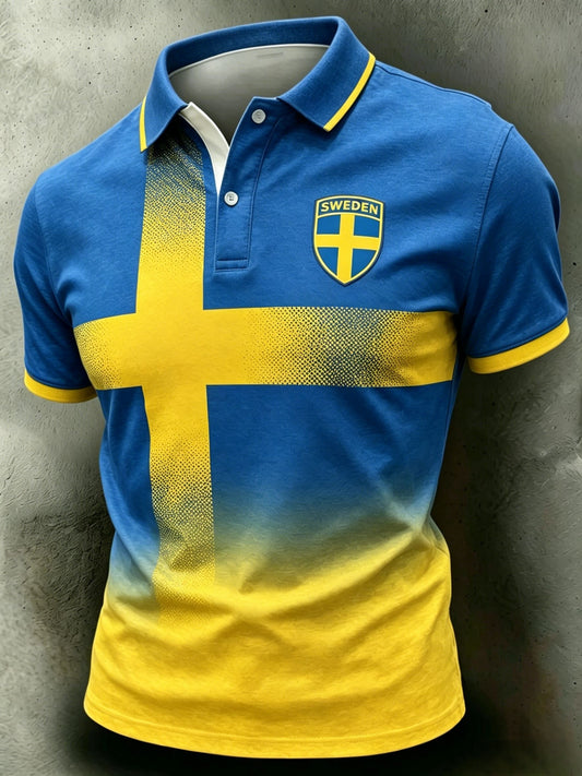 Men's Swedish Football Polo Shirt with Short Sleeves