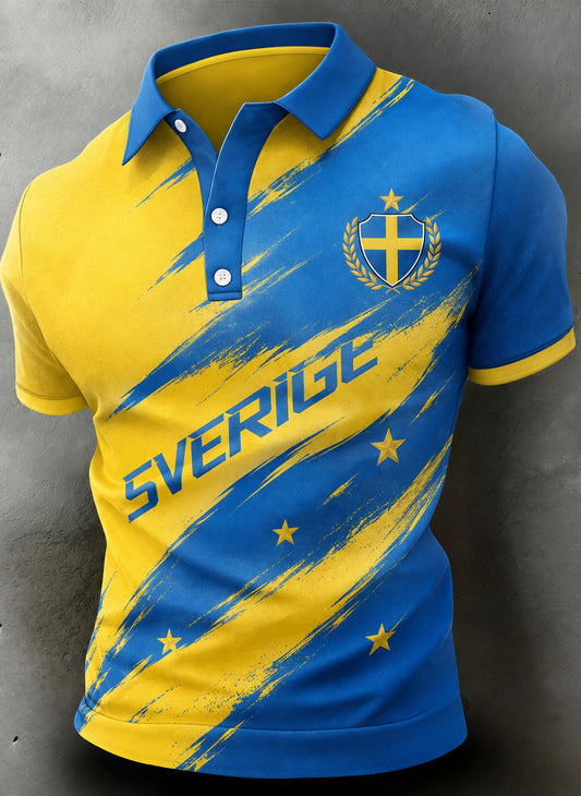 Men's polo shirt with art print in fan style from a Swedish football match