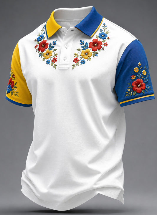 Men's polo shirt with artistic print commemorating Swedish holidays and festivals