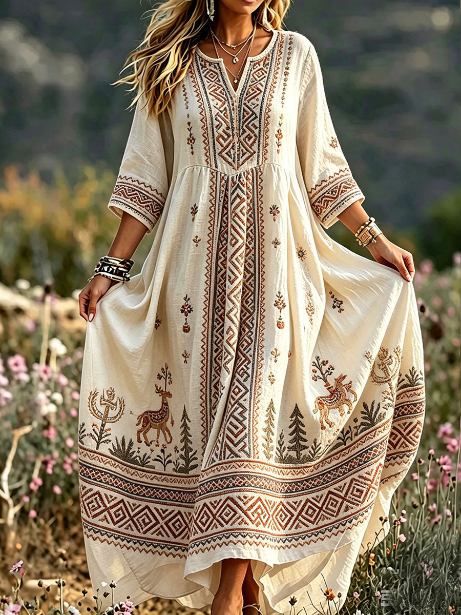 Women's linen dress with Scandinavian Nordic style and floral print