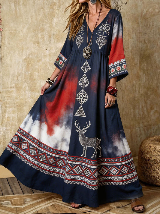 Women's linen dress with Scandinavian Nordic style and floral print