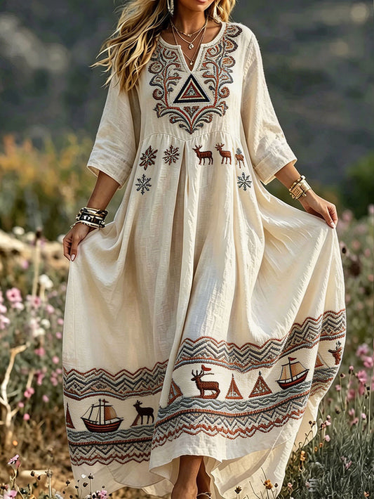 Women's linen dress with Scandinavian Nordic style and floral print