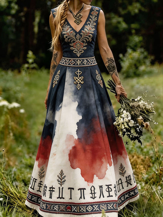 Women's Scandinavian Nordic Style Floral Art Print Dress