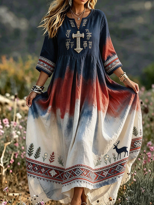 Women's linen dress with Scandinavian Nordic style and floral print