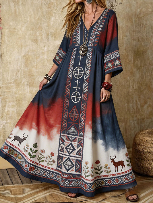 Women's linen dress with Scandinavian Nordic style and floral print