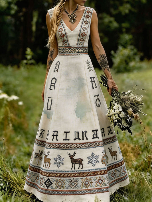 Women's Scandinavian Nordic Style Floral Art Print Dress