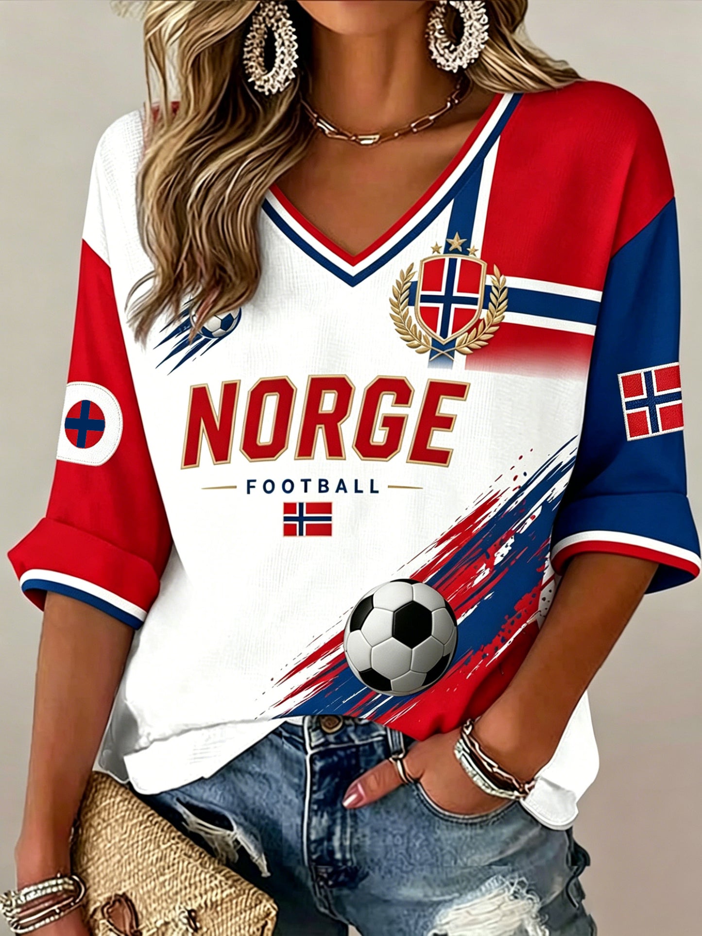 Women's Norwegian Football Match V-Neck Art Print