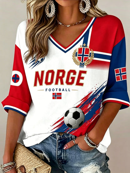 Women's Norwegian Football Match V-Neck Art Print