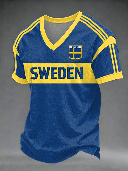 Men's Swedish football style v-neck sweater