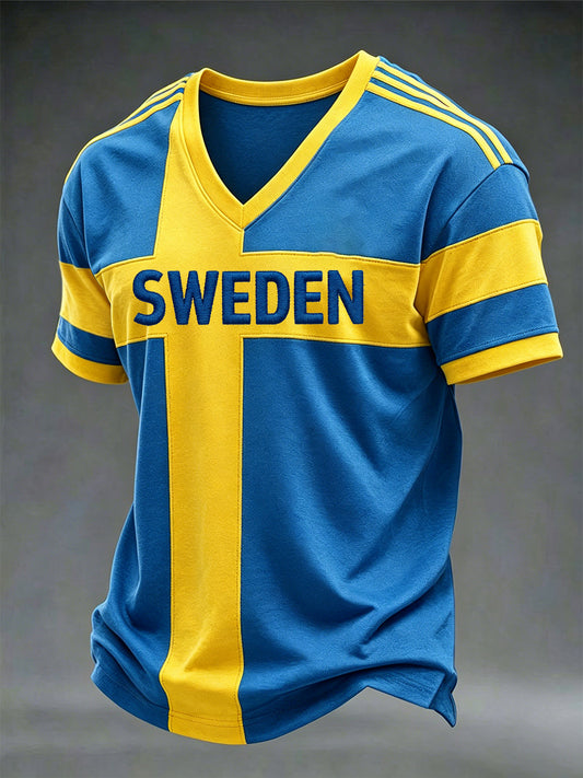Men's Swedish football style v-neck sweater